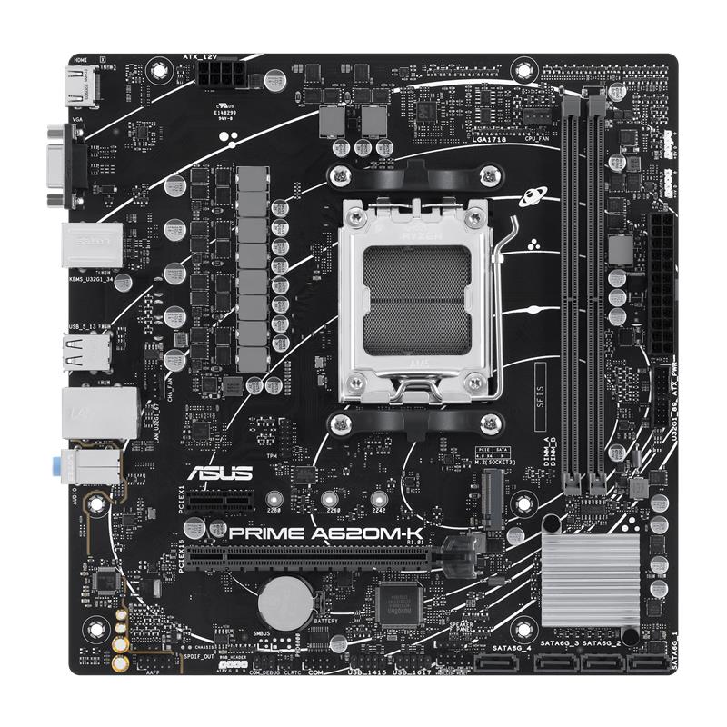 ASUS PRIME A620M-K DDR5 6400MHZ 1XVGA 1XHDMI 1XM.2 USB 3.2 MATX AM5 (AMD AM5 9000/8000/7000 SERİLERİ İLE UYUMLU)