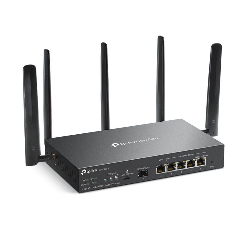 TP-LINK OMADA ER706W-4G AX3000 1XGIGABIT SFP WAN/LAN PORT 1XGIGABIT RJ45 WAN PORT 4XGIGABIT WAN/LAN RJ45 VPN ROUTER