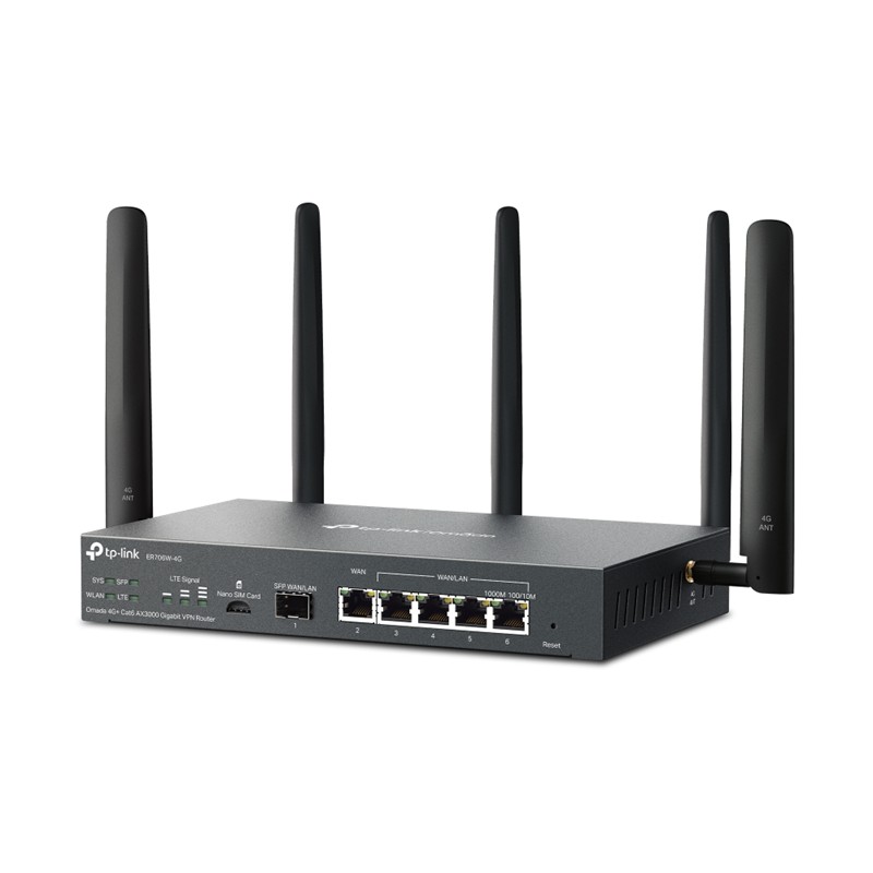 TP-LINK OMADA ER706W-4G AX3000 1XGIGABIT SFP WAN/LAN PORT 1XGIGABIT RJ45 WAN PORT 4XGIGABIT WAN/LAN RJ45 VPN ROUTER