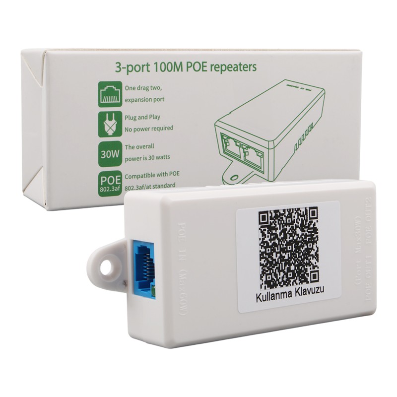 URANIUM POE-RP12P 1 PORT POE GİRİŞ BESLEME+ 2 PORT POE ÇIKIŞ 10/100 PLASTİK KASA POE REPEATER