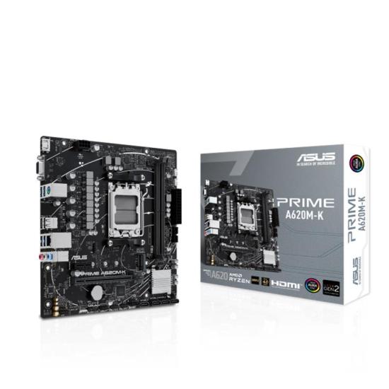 ASUS PRIME A620M-K DDR5 6400MHZ 1XVGA 1XHDMI 1XM.2 USB 3.2 MATX AM5 (AMD AM5 9000/8000/7000 SERİLERİ İLE UYUMLU)