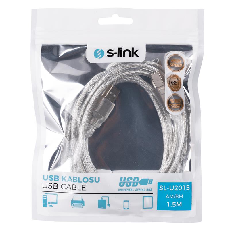 S-LINK SL-U2015 1,5MT USB 2.0 ŞEFFAF YAZICI KABLOSU